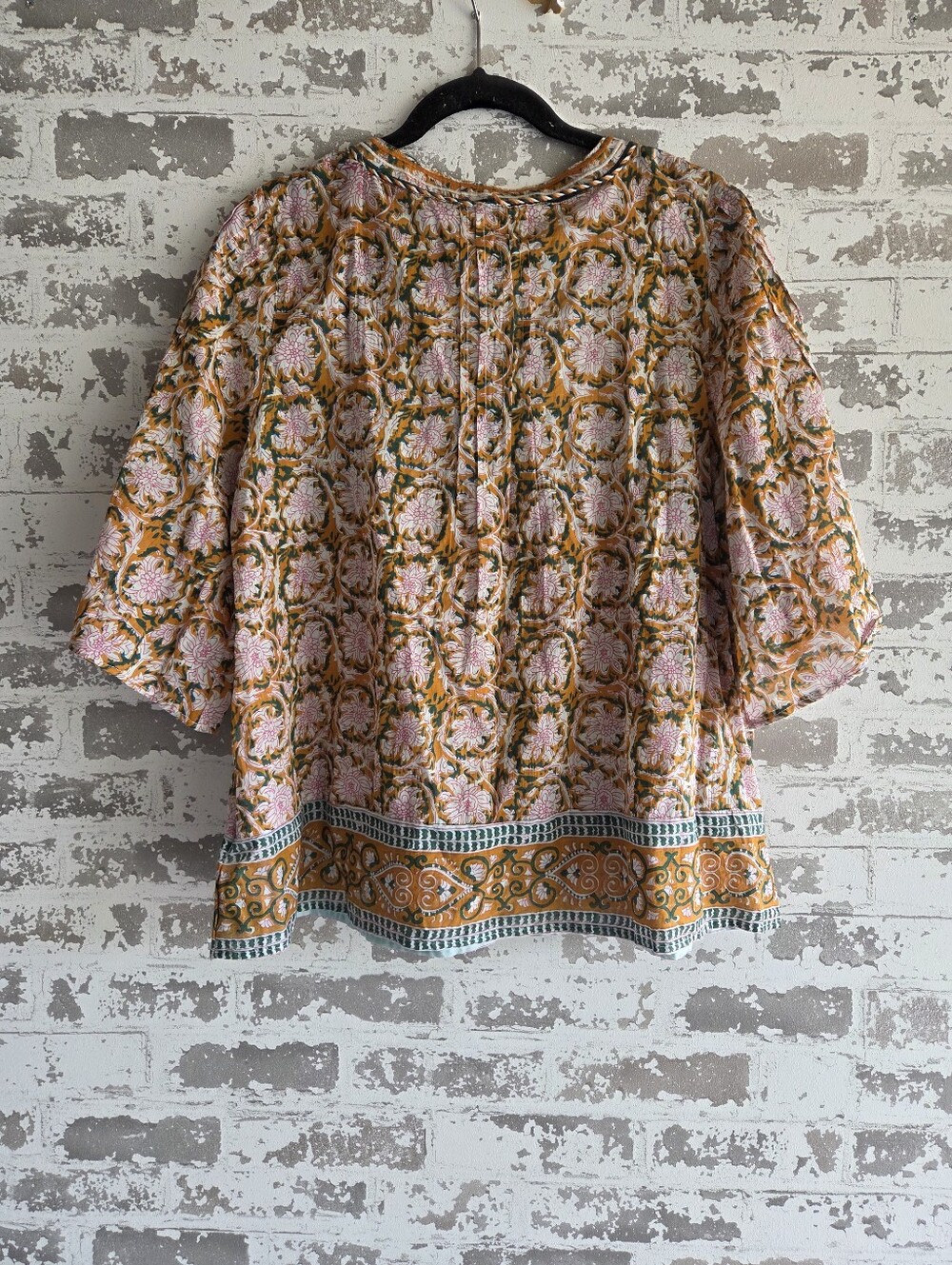 ​Sigrid Olsen Cotton Block Print Boho Blouse Tassel Tie Size L - Picture 6 of 12